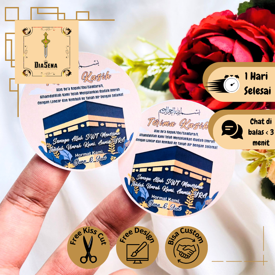 

2-4 Cetak Stiker Gift From Umroh Diasena Sticker Chromo Bulat Naik Haji Label Tasyakuran Hajj Kecil