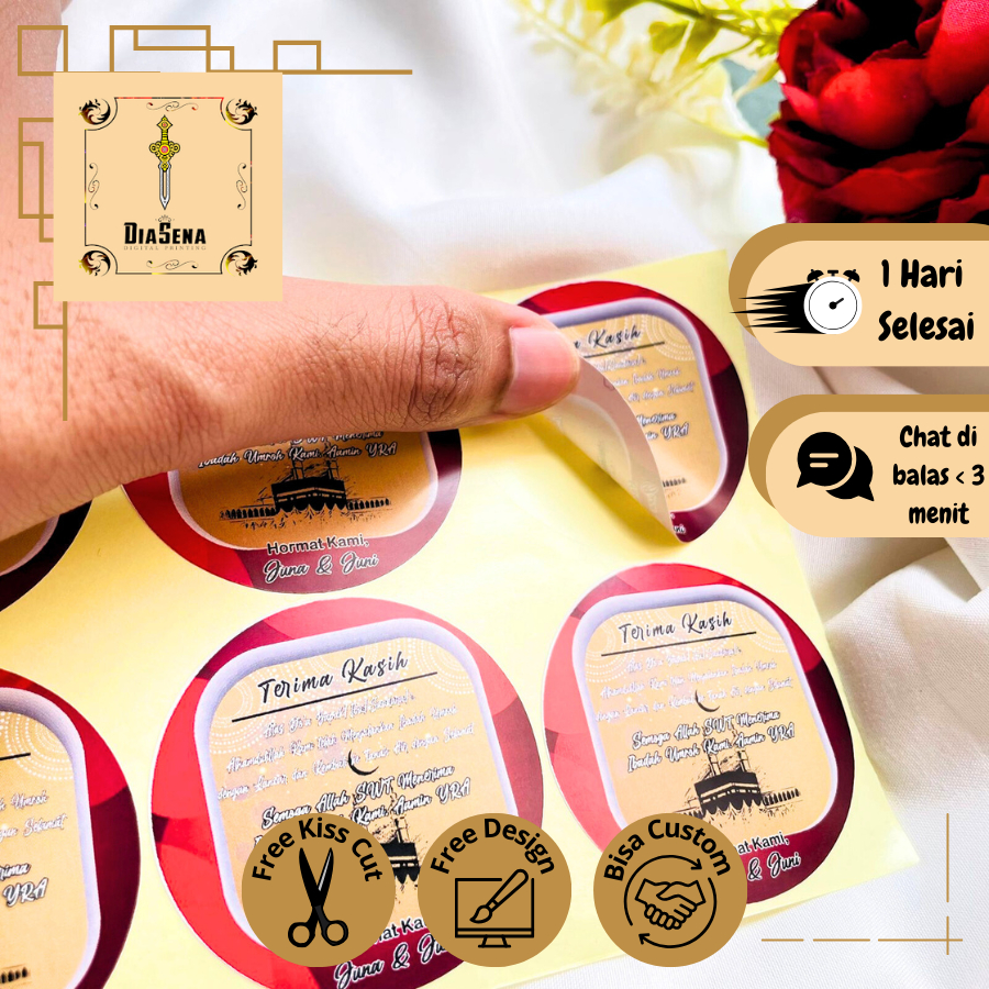 

9-15 Cetak Sticker Hampers Snack Oleh " Naik Haji Diasena Label Tasyakuran Umroh Bulat Murah U.Besar