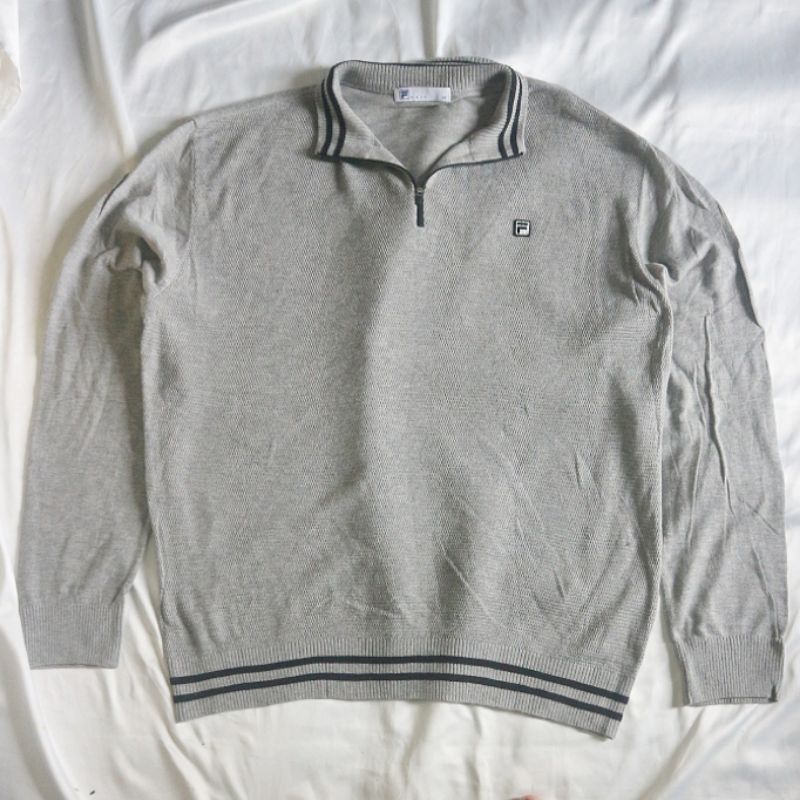 FILA Half Zipper Abu Grey Adem Jumper Textured Knitwear Sweater Sweatshirt Crewneck Rajut Wool Jaket
