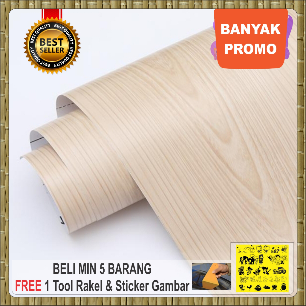 Stiker Motif Serat Kayu Coklat Muda Cream / krem Marble Tebal Pelapis Lemari Meja Kayu Kaca Kulkas P