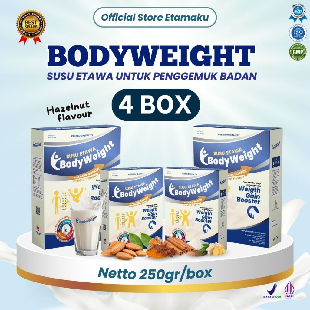 

BODYWEIGHT Susu Etawa Penambah Berat Badan dengan Whey Protein Untuk Menambah Nafsu Makan dan Masa Otot 4 Box