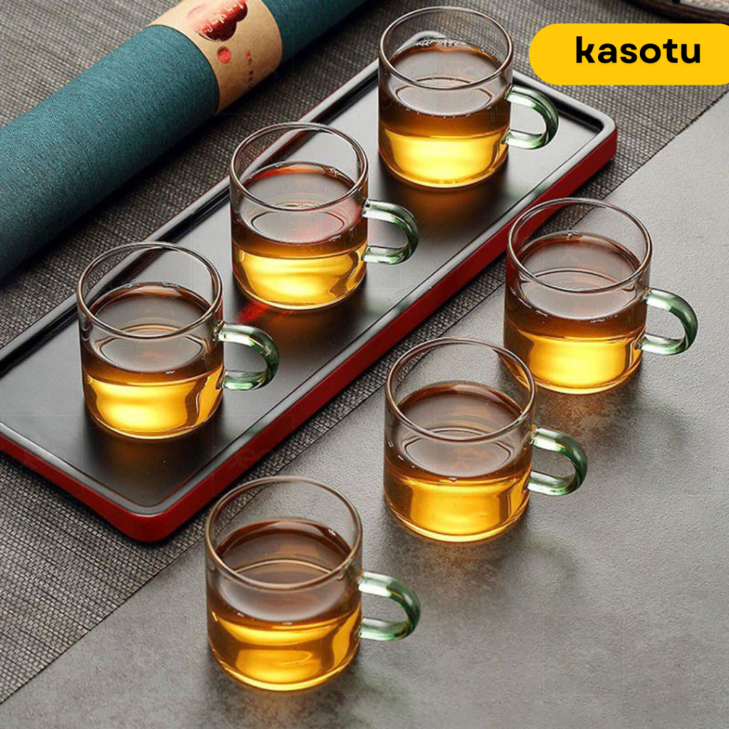 Isi 6  Set Gelas Cangkir Kopi Teh Kaca Aesthetic Tahan Panas 120ml Lusinan Ala Korea Jepang