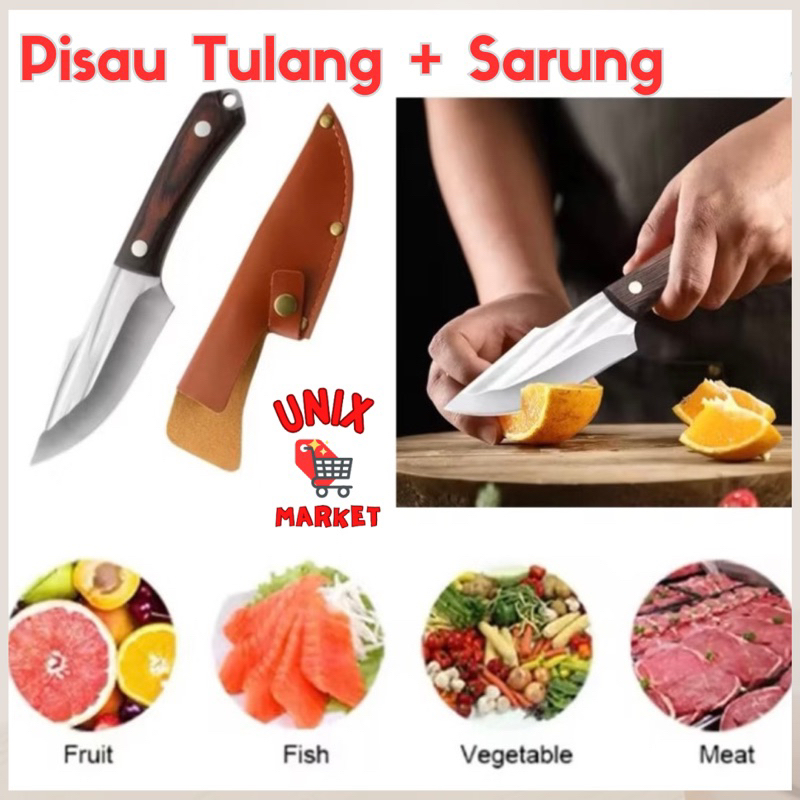 Pisau Tulang Pisau Survival + Sarung Pisau Dapur Daging Tajam Pisau Potong tajam