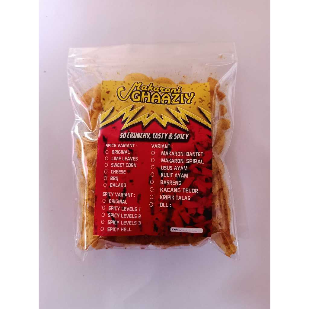 

Makaroni Spiral Kemasan Plastik Pouch 80gr / Makaroni Kriuk / Makaroni KRESS / Makaroni Asli Malang