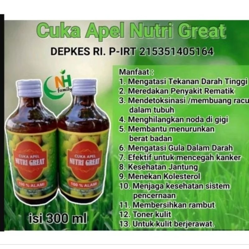 

CUKA APEL | NUTRI GREAT | Cuka Buah Tanpa Pengawet | Multi Khasiat ISI 300ML 100% ORIGINAL