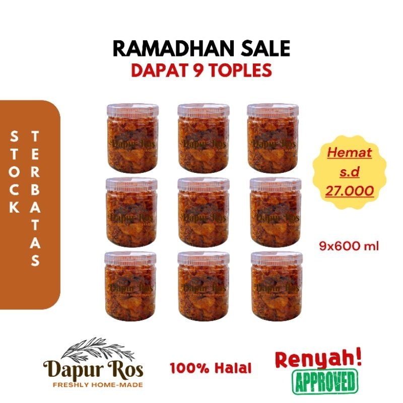

Dapur Ros Keripik Kentang Ebi Pencok Ramadhan Sale Bundling 9 Toples Hemat
