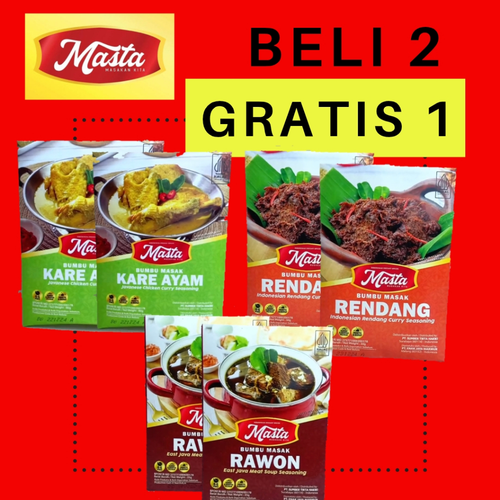 

[PROMO BELI 2 GRATIS 1] MASTA BUMBU INSTAN 40 GR KARE AYAM RENDANG RAWON