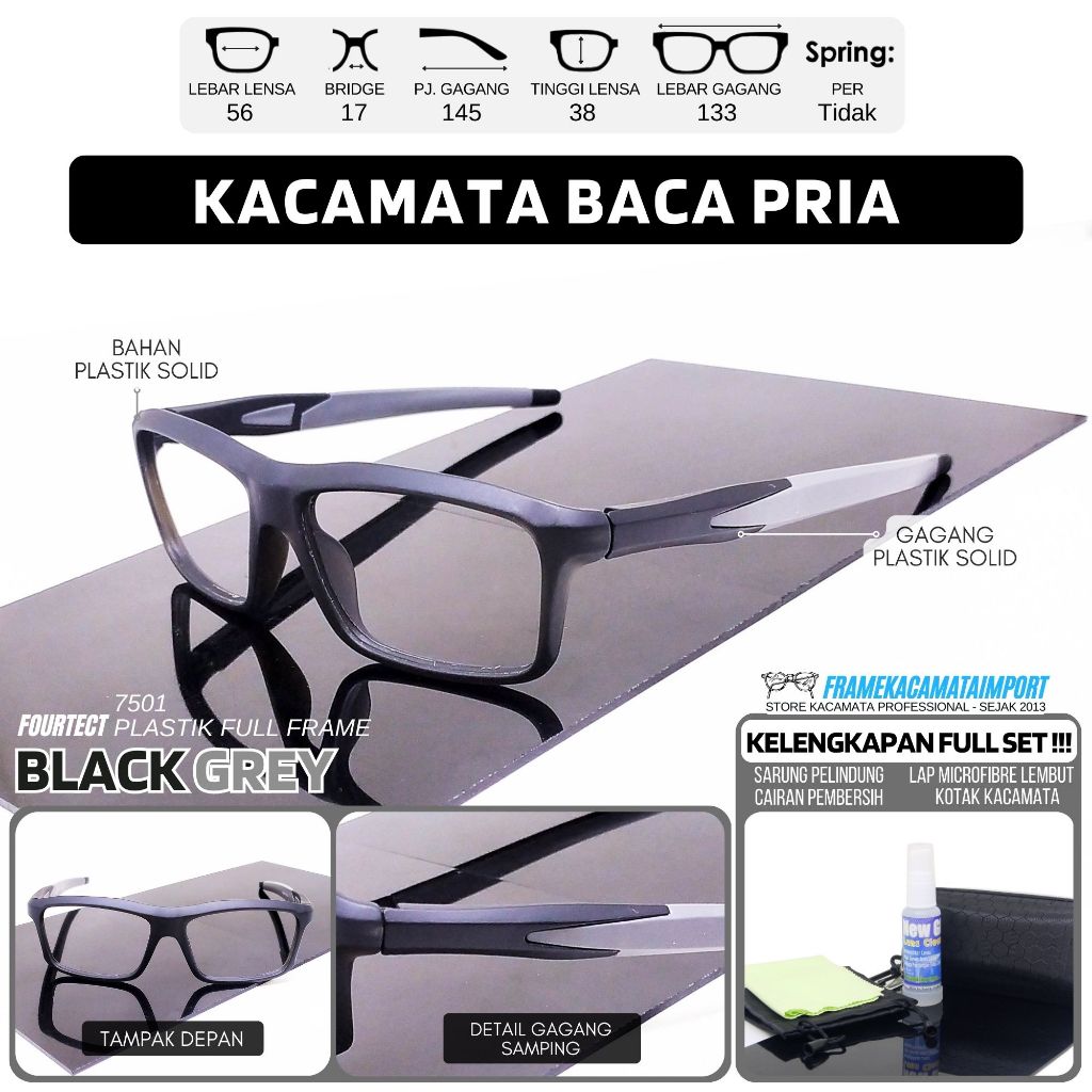 Kacamata Baca Kotak Sporty Plastik Pria