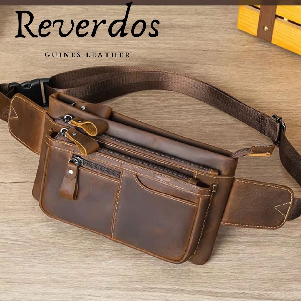 Tas Pinggang Pria Kulit Asli Crazy Horse - Tas Multi-resleting Retro Kulit Asli Crazy Horse