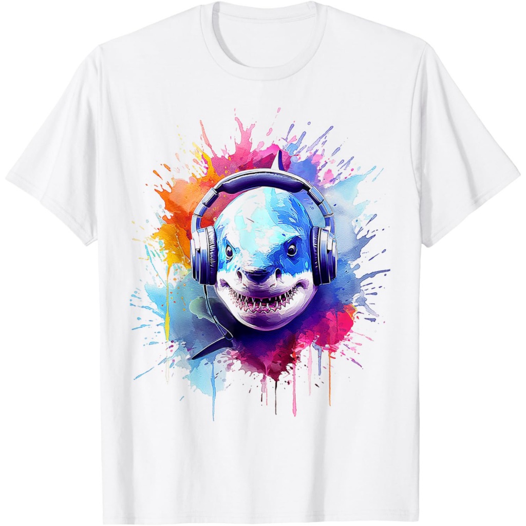 Gambar Abstrak Hewan Hiu Lukisan Berwarna-warni Kaos Hiu
