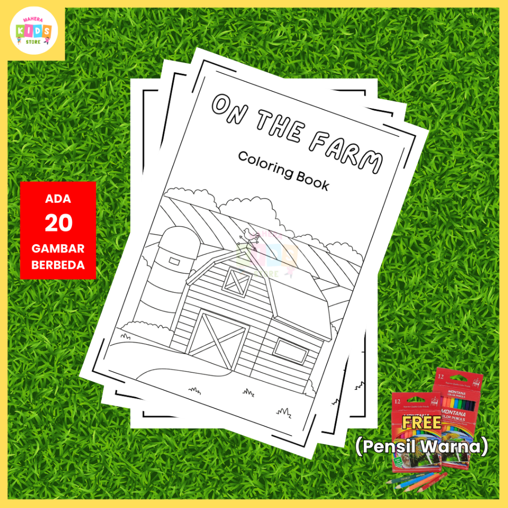 

20 Lembar Gambar Mewarnai Peternakan Anak Coloring Book A4 Free Pensil Warna