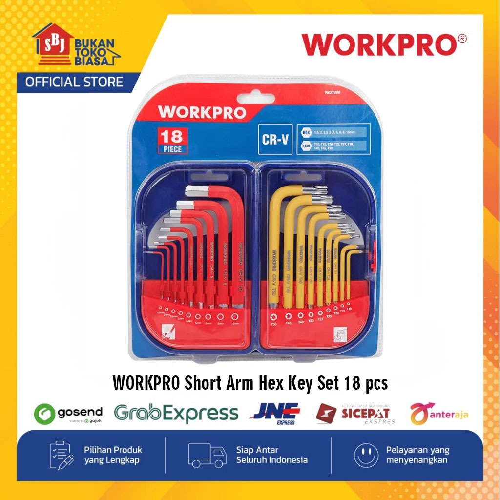 WORKPRO Kunci L Bintang Kembang 1 Set Isi 18 Pcs Short Arm Hex Key Set 18 pcs W022009