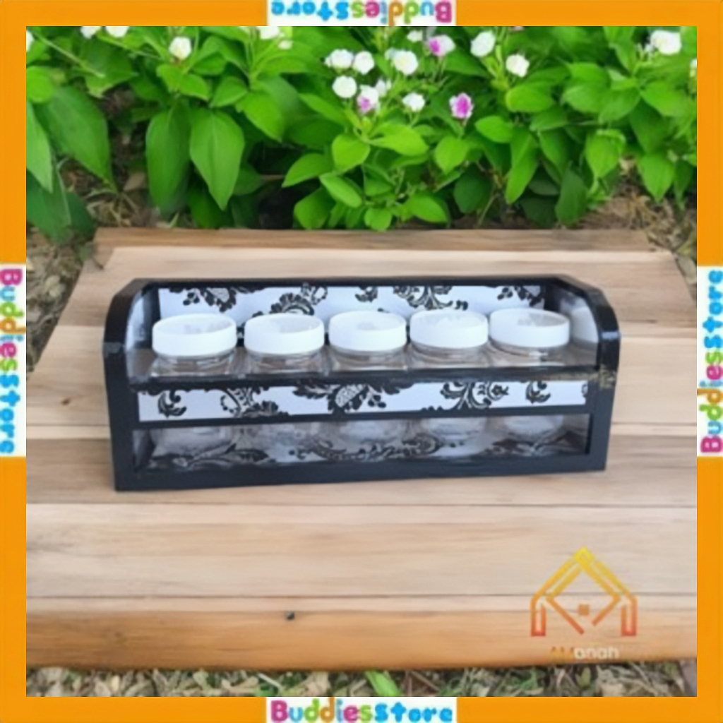 TEMPAT BUMBU DAPUR 1 TINGKAT GANTUNG TEMPEL DINDING - RAK BUMBU DAPUR KAYU TEMPEL TEMBOK