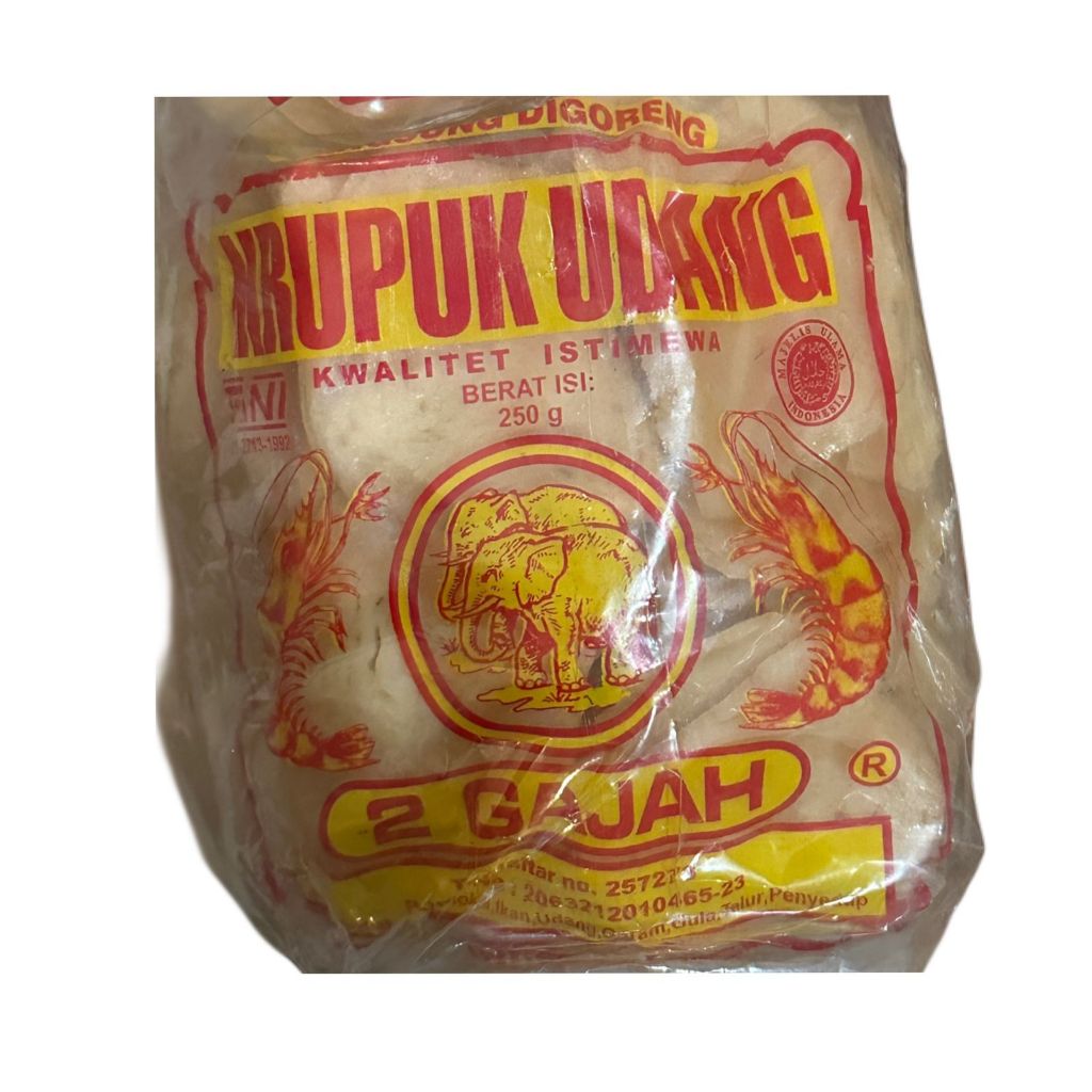 

Kerupuk Udang 2 Gajah 250gram / Kerupuk Udang Dua Gajah Mentah