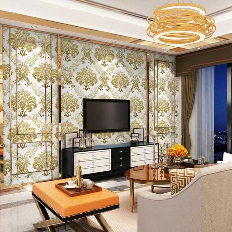 WALLPAPER DINDING MOTIF BATIK GOLD