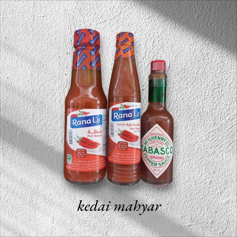 

HOT SAUCE/SAUS RANA 100 ML & 180 ML/SAUS TABASCO 60 ML/SAUS SRIRACHA (IMPORT)