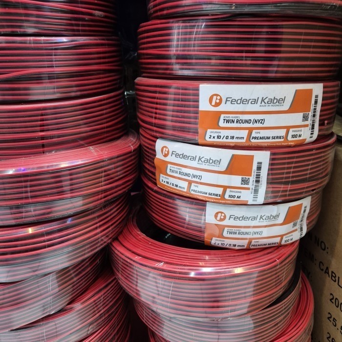 Kabel Serabut Kecil AC DC TR TWIN ROUND NYZ 2x10 / 0.18MM 100 Meter Merah Hitam Asli FULL Tembaga Fe