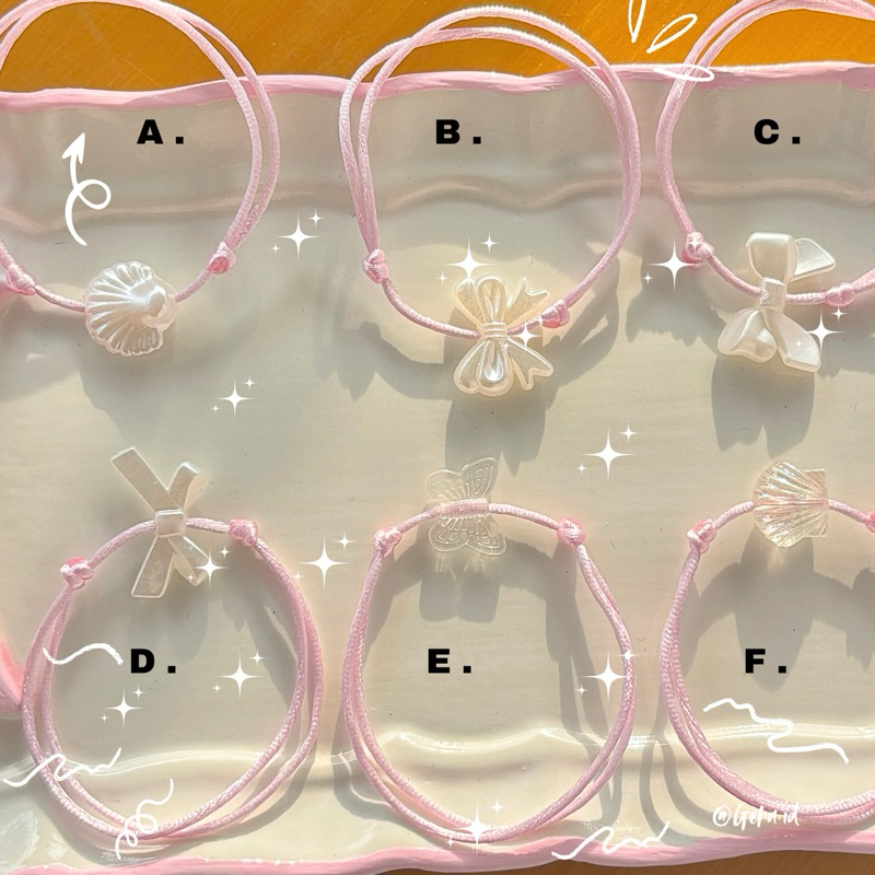 1pcs- Gelang tali satin pink / Gelang tali manik kerang | Gelang tali satin beads