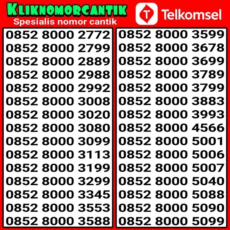 nomor cantik simpati 4G&5G Telkomsel Simpati seri 8000 A7