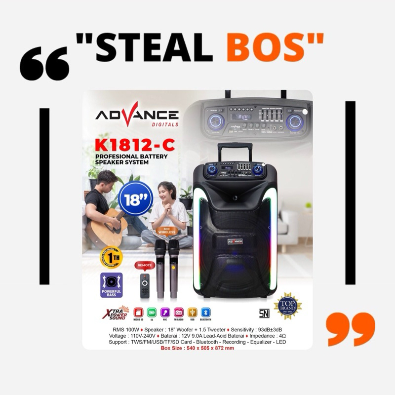 Speaker advance bluetooth advance K 1812 -C SPEAKER PORTABLE ADVANCE 2 MIC 18 INCH