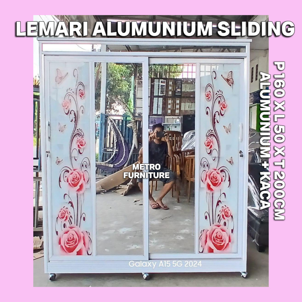 LEMARI PAKAIAN ALUMUNIUM FULL KACA SLIDING LEMARI PAKAIAN GANTUNG GAMIS SLEDING FREE ONGKIR SERANG K