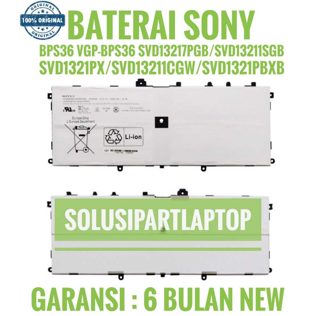 BATERAI BATTERY SONY VAIO ULTRABOOK VGP-BPS36 BPS36 BPS 36 DUO 13 Rental Touch 13.3 INCH SVD132 SVD1