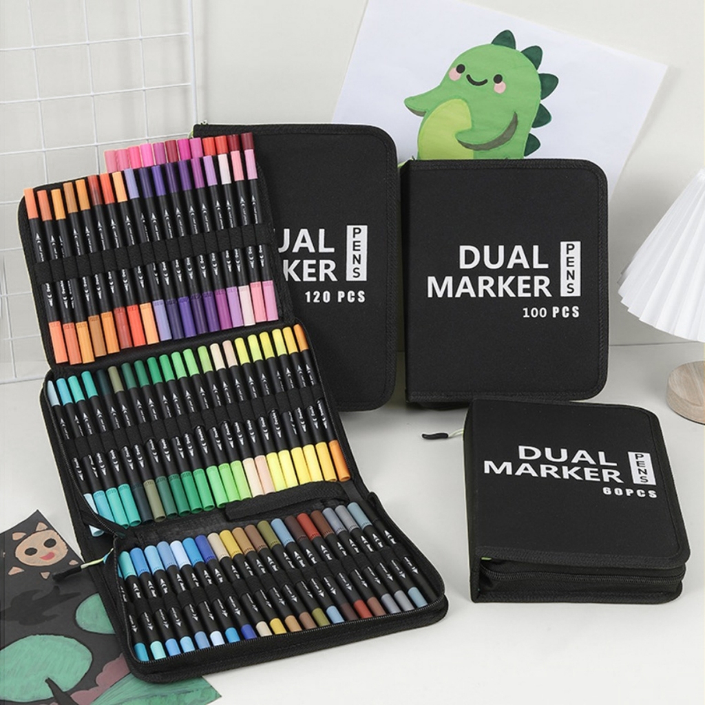 

D3W! [COD] Dual Tip Pulpen Sikat 72/100/120/168 Warna Sketsa Menggambar Manga Dual Head spidol Warna