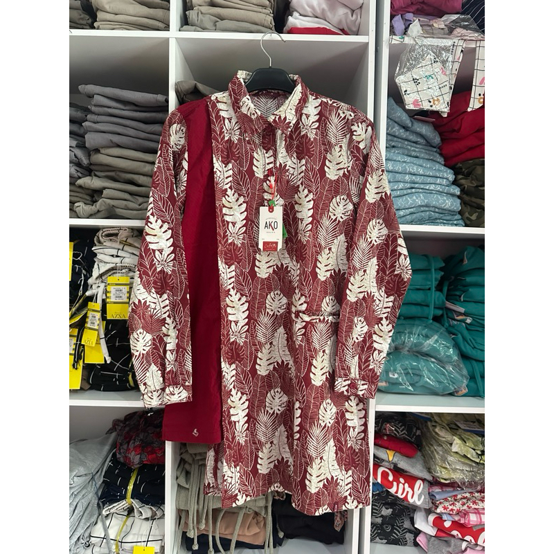 atasan wanita ako daun merah