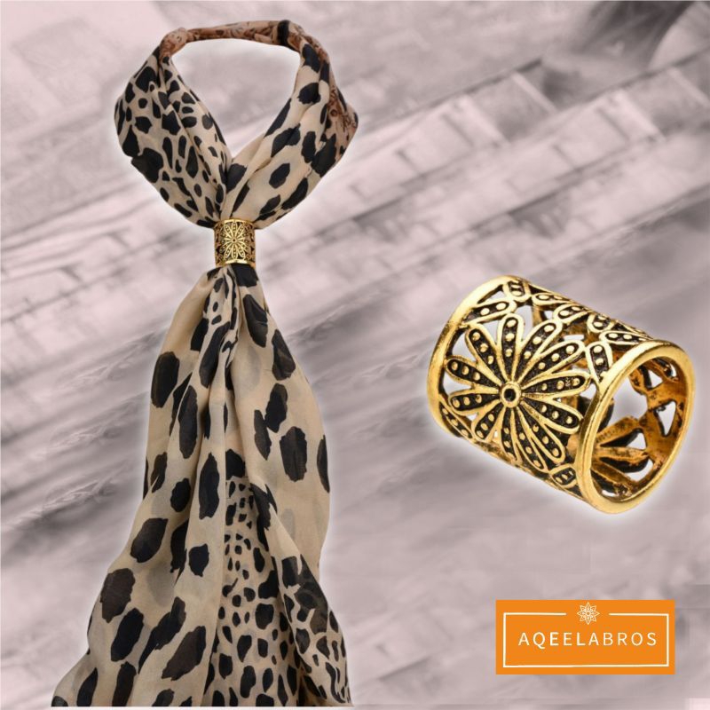 Ring Hijab Retro Ukiran Bunga - Ring Jilbab Retro - Ring Kerudung Segiempat Retro