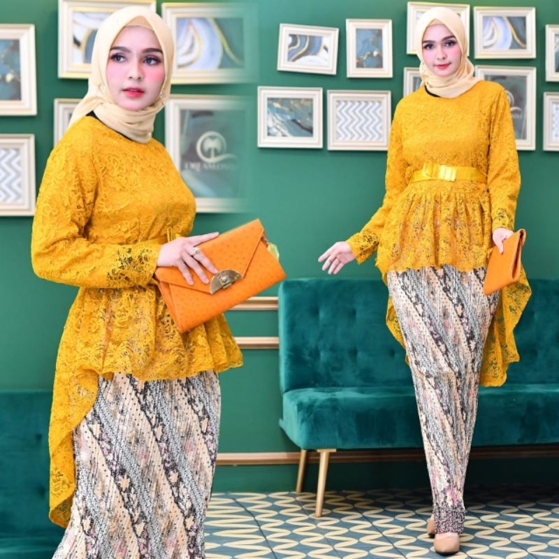 KEBAYA TERMURAH  SETELAN DAN ATASAN KEBAYA WISUDA MODERN MODEL KEBAYA AURORA BROKAT PITA MIX ROK PLI