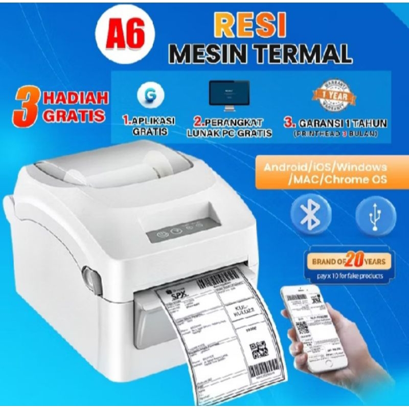 Printer Thermal Waybill Printer USB+Bluetooth Mesin Cetak Label Barcode Stiker Resi 4 inci