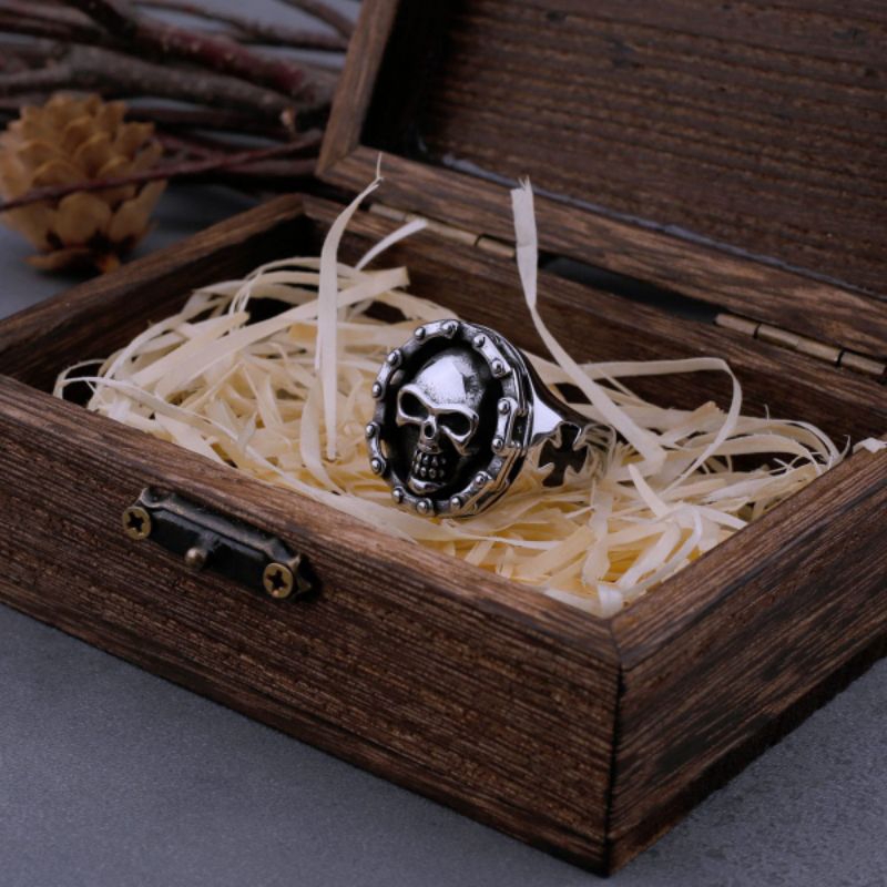 Cincin Retro Desain Tengkorak Rantai "Aldous" / Skull Chain "Aldous" (Adjustable)