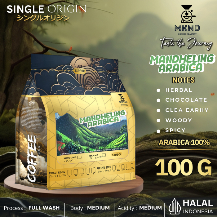 

MKND COFFEE ROASTERY - Arabika Mandailing 100gr Singgel Origing | Biji kopi | Manuwal Brew | Medium Roast