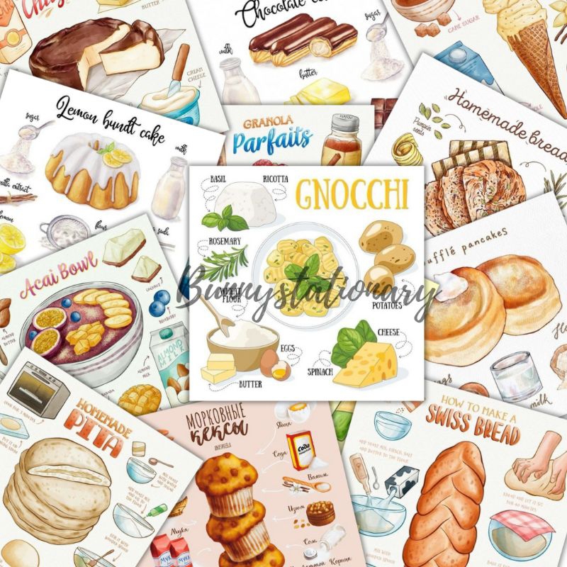 

20pcs FOOD RECIPE STYLE STICKER / Retro sticker / Vintage sticker / Journaling sticker / deco vintage sticker / Album Deco / jurnaling sticker / bujo sticker / journal deco