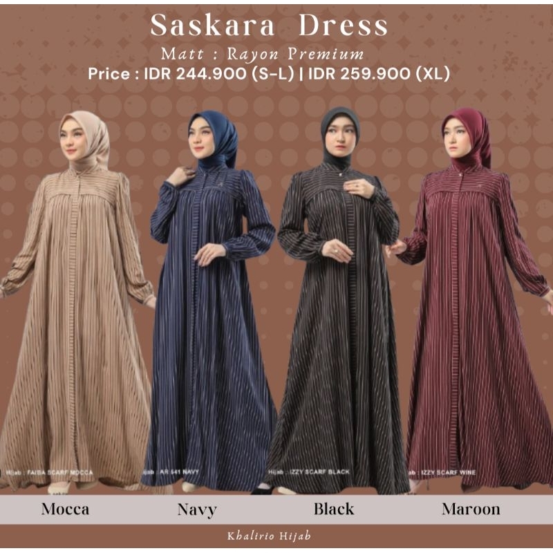 Saskara Dress by Arrafi ORI Gamis Salur Rayon Terbaru