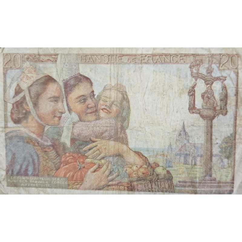 #Rare Langka Uang Asing Negara Perancis 20 Francs Tahun 1948 Kondisi AXF Renyah Hole Dijamin Origina