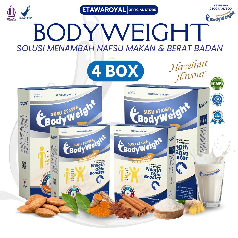 

BODYWEIGHT Susu Etawa Penggemuk Badan Terbaik Susu Kambing Etawa untuk Penambah Berat Badan dan Masa Otot Paket 4 Box