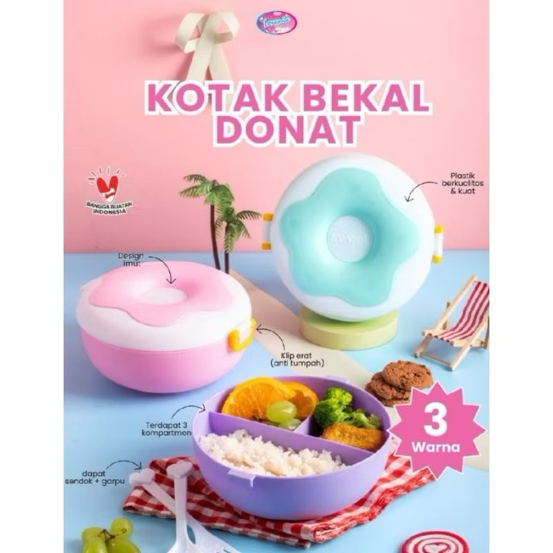 HCS -  1 Set Lunch Box Donut  / tempat makan bentuk donat free sendok garpu / kotak bekal Donat BPA 
