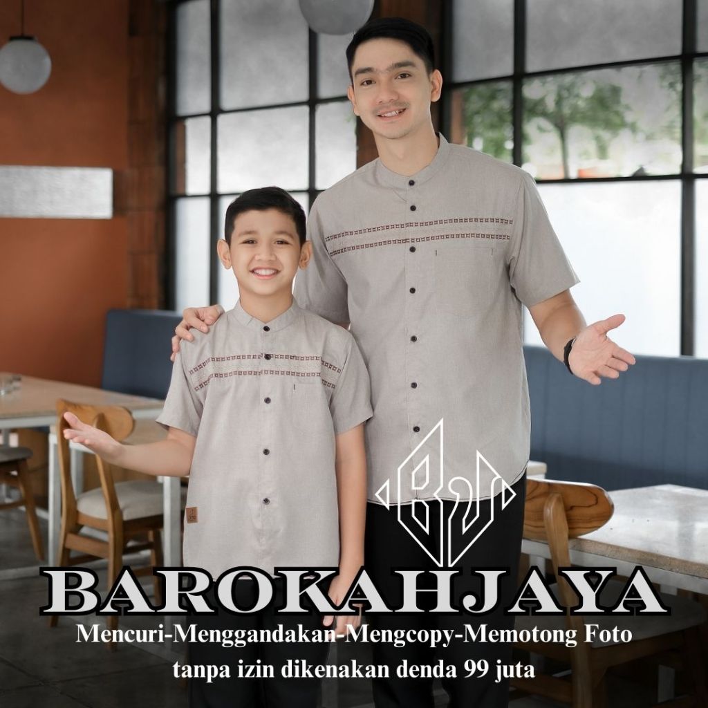 BELI Baju Koko Couple Ayah Dan anak Laki Laki Lengan Pendek Motif Bordir Kain Madinah Warna Burgundy