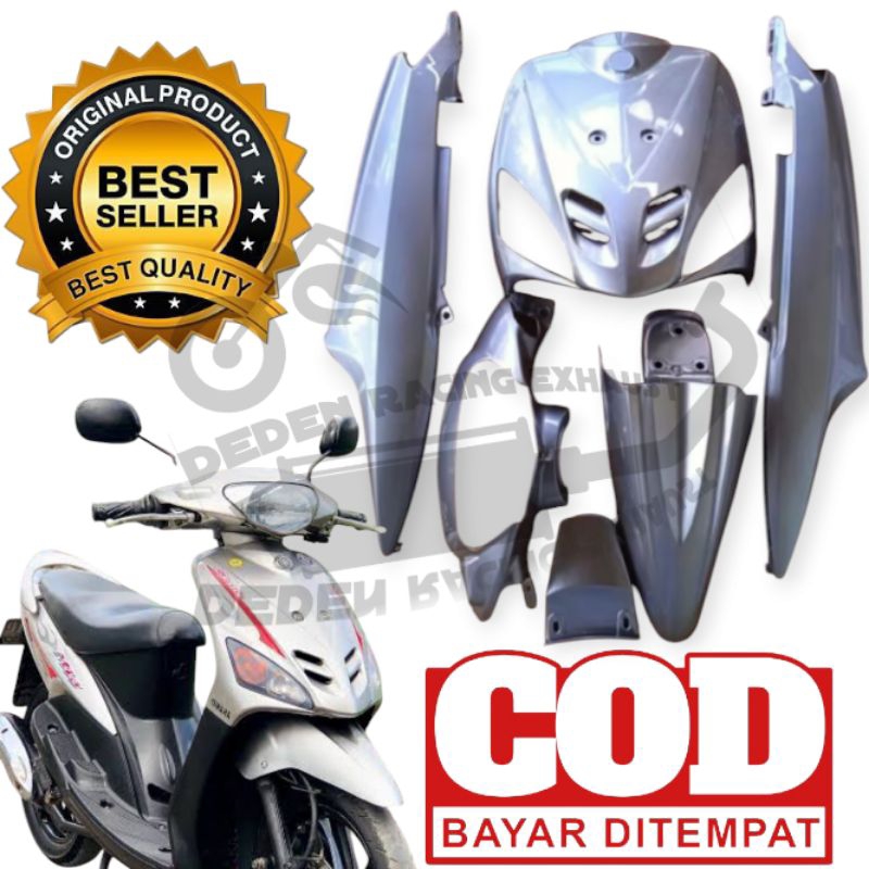 |Cover| Full set Body Halus Mio Sporty Silver, Body Halus Mio Sporty Warna Silver+striping
