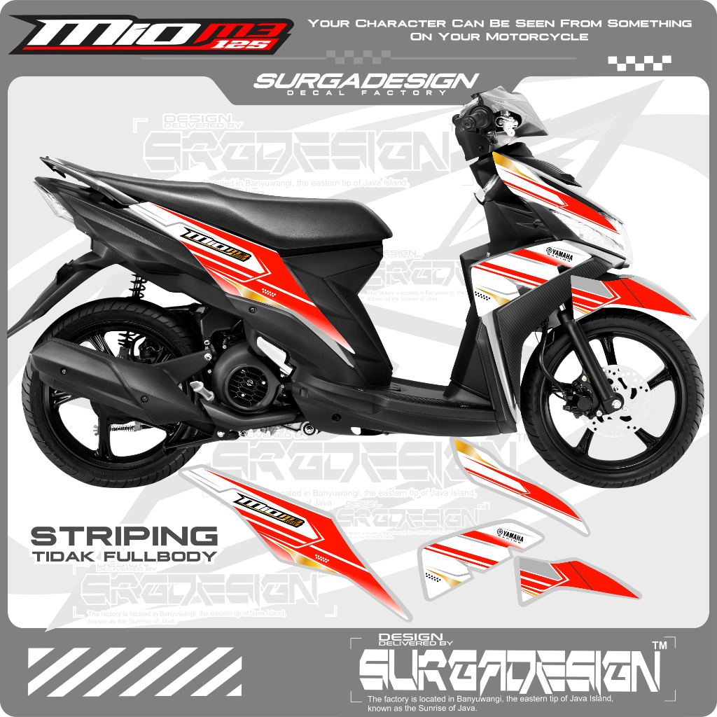 STRIPING MIO M3 PUTIH, STRIPING MIO M3, STIKER MIO M3, STICKER MIO M3, STICKER MIO M3 PUTIH