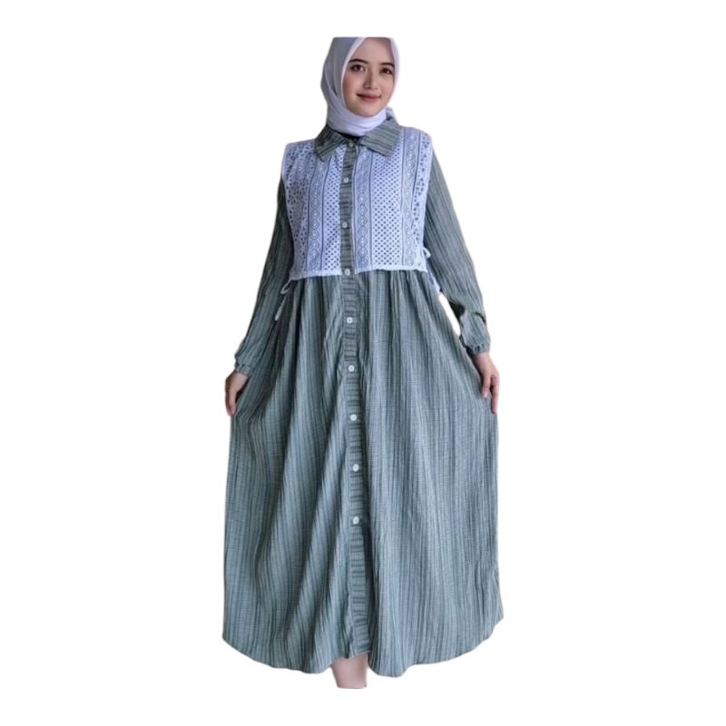 Dhirgam_Official -  Gamis Naura MIDI dress gamis rompi brokat kondangan  gamis kekinian Kombi brokat