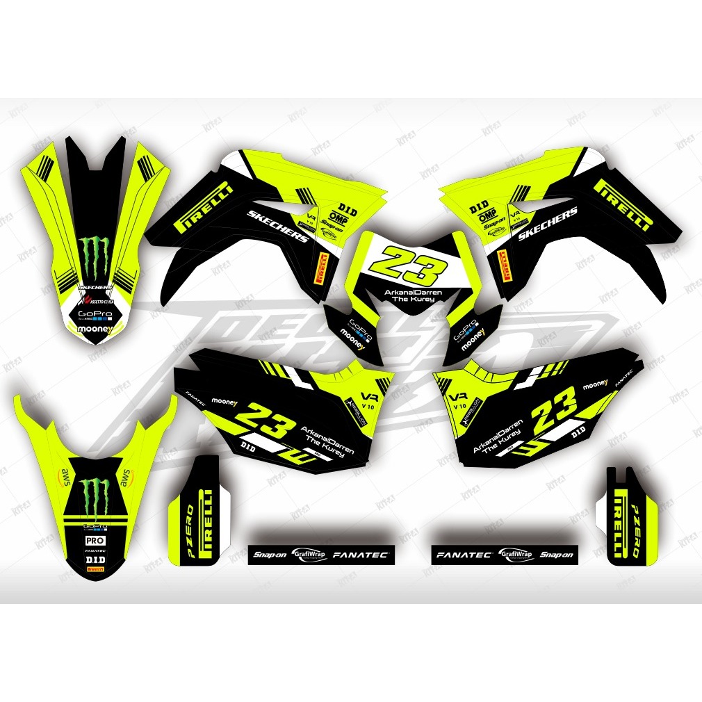 Decal stiker CRF 150L motif racing hitam putih hijau tosca
