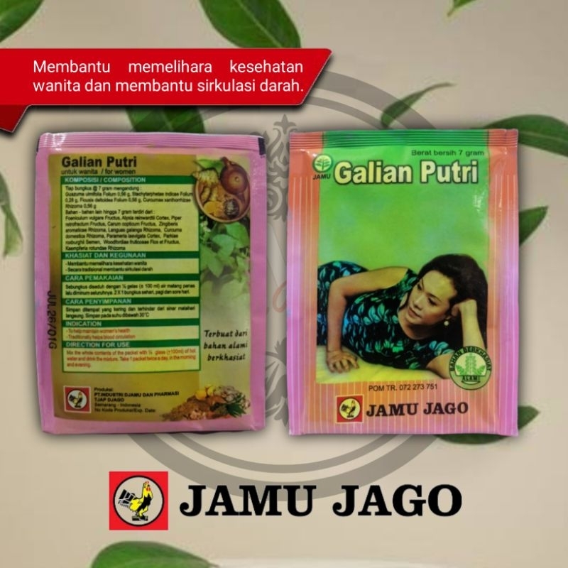 

Jamu Jago Galian Putri serbuk 10 sachet, Membantu memelihara kesehatan wanita, Menghambat proses penumpukan lemak.