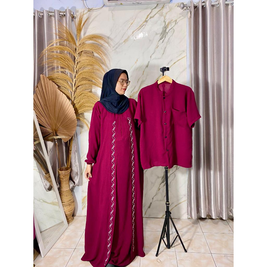 Couple Set Muslim Pasangan Gamis Wanita dan Kemeja Pria Baju Dress Lebaran Pesta