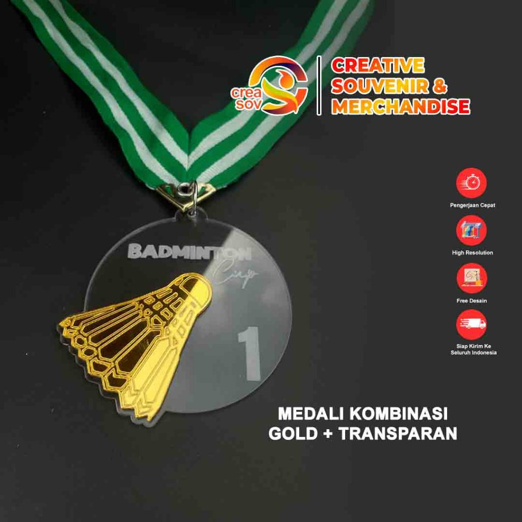 Creasov - Medali Akrilik Emas Penghargaan Custom Emas Medali Akrilik Kejuaraan Badminton Costum