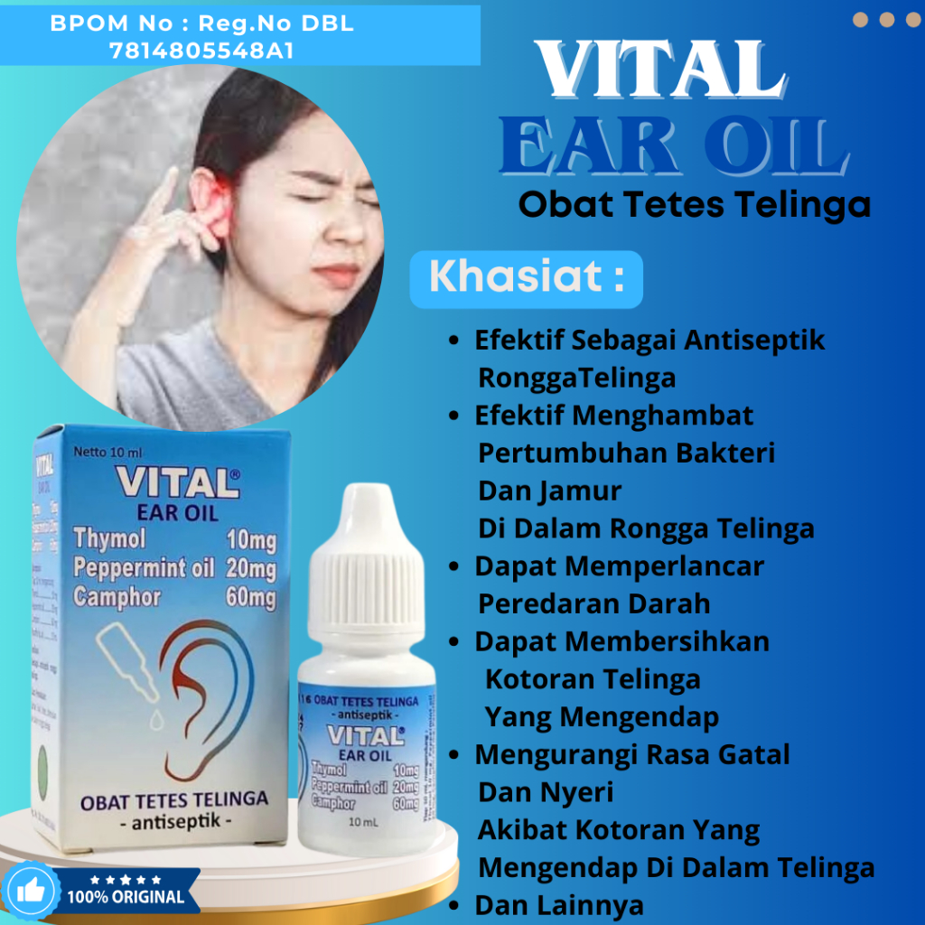 Vital Ear Oil Obat Tetes Telinga Berair, Cairan Pembersih Kanal Telinga