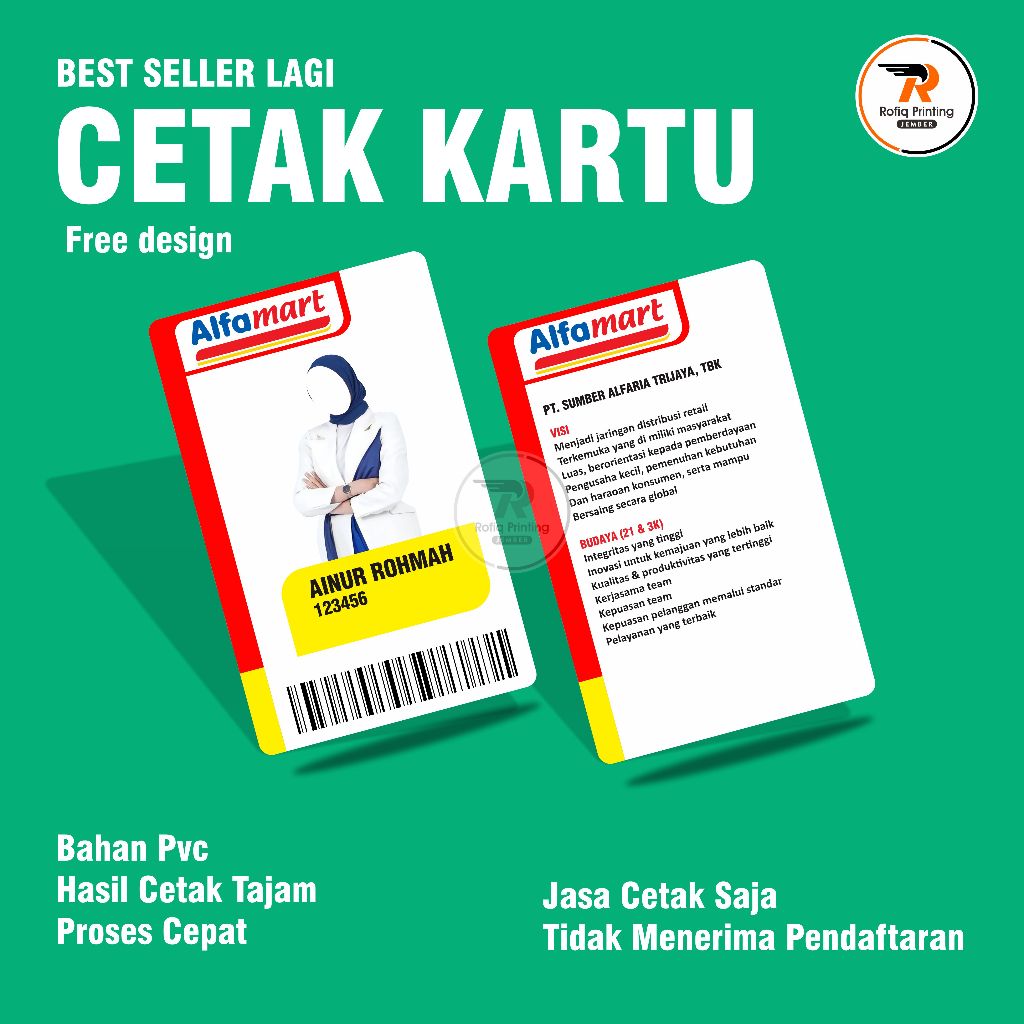 

CETAK ID CARD, KARTU ALFAMART, PREMIUM, CEPAT, BAGUS, MURAH