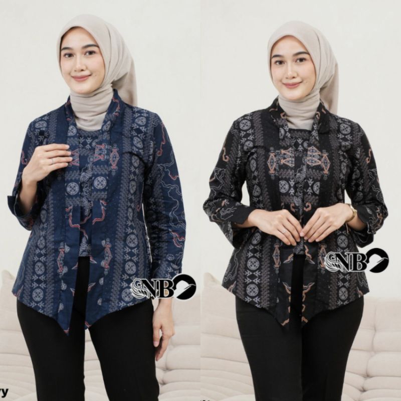Baju Batik Wanita Modern Atasan Batik Kebaya Wanita Kerja Kantor Lengan Panjang Katun