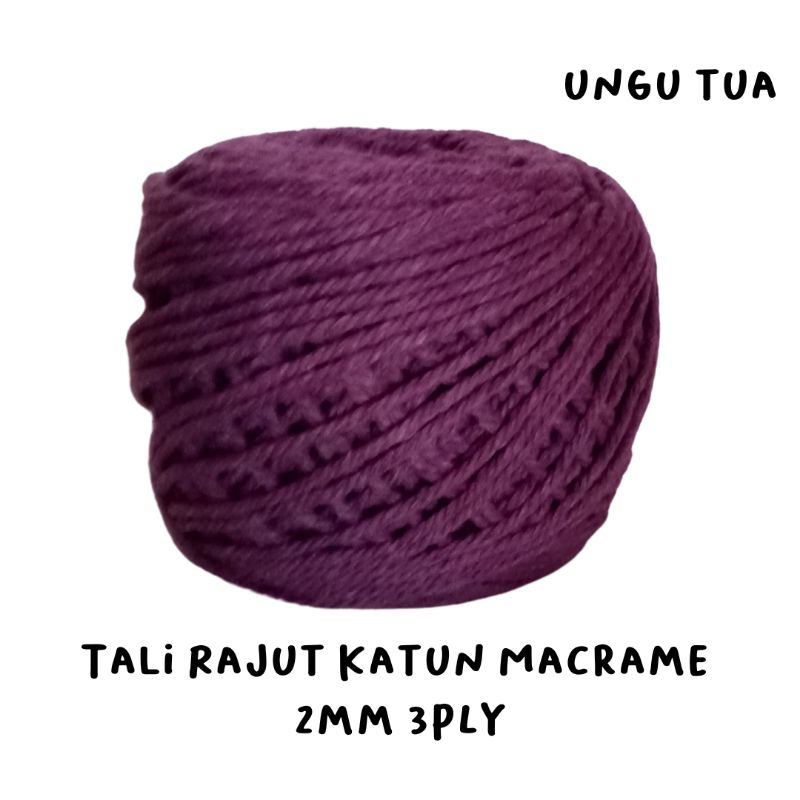 Rajut macrame Tali Kur Tali Katun benang Ungu Tua 2mm